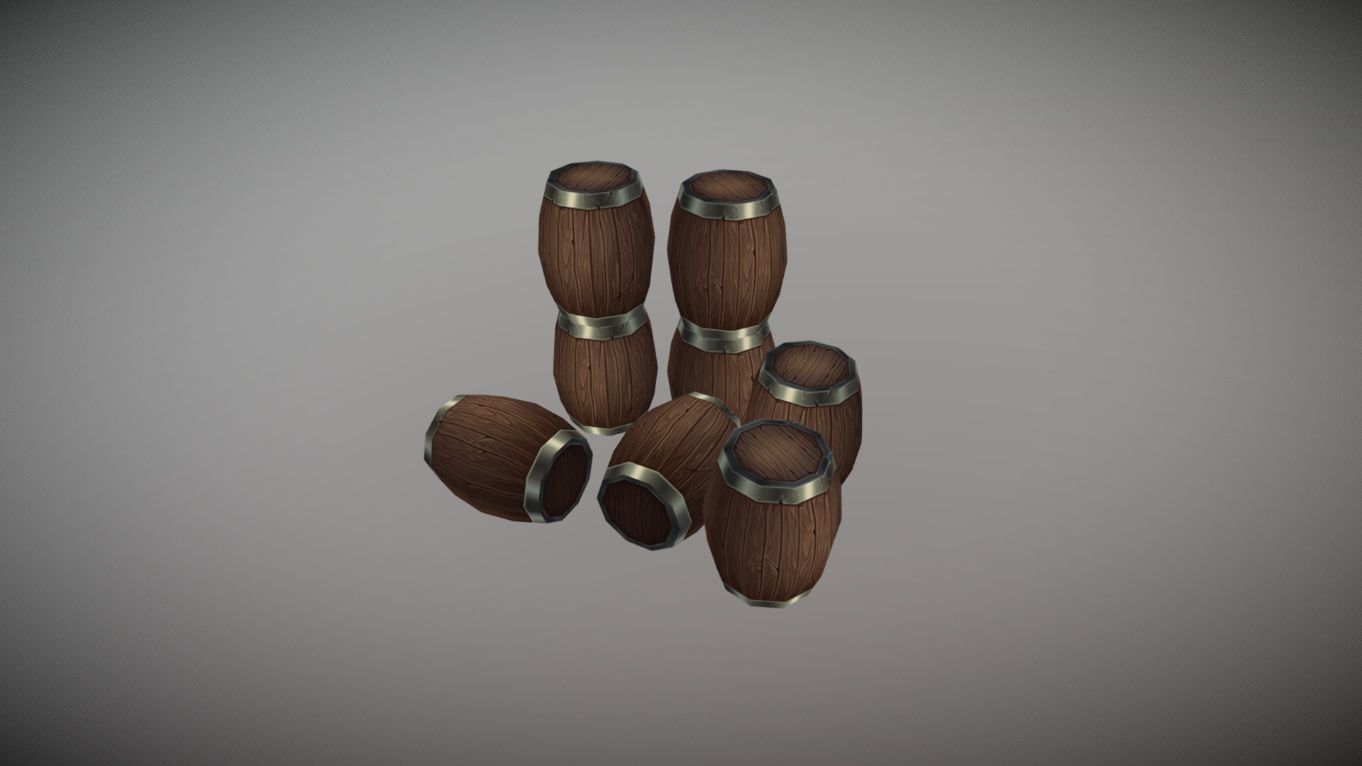 3D model Wooden barrels - This is a 3D model of the Wooden barrels. The 3D model is about a group of metal objects.