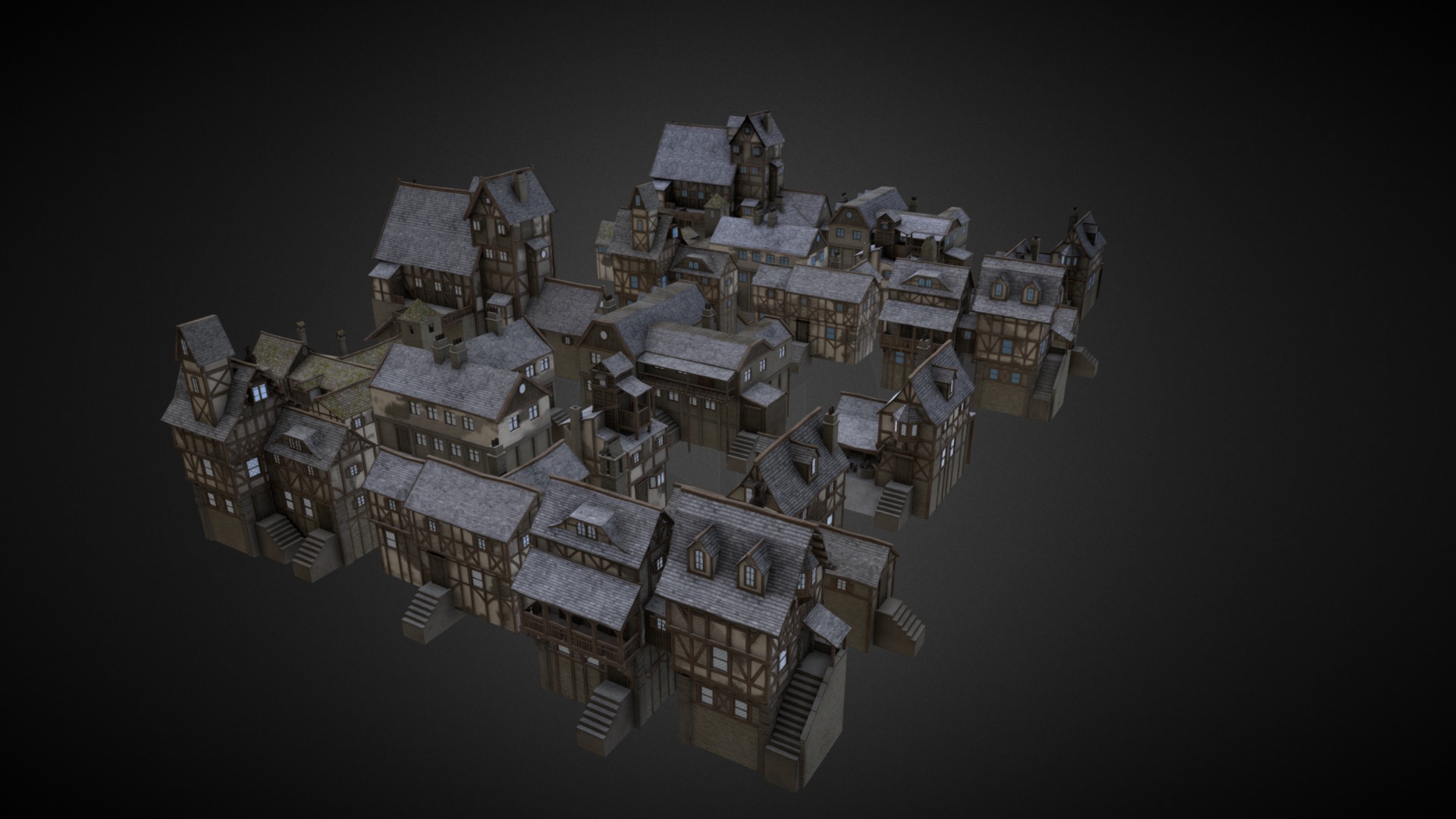 3D model Medieval Houses Package - This is a 3D model of the Medieval Houses Package. The 3D model is about a large building with many windows.