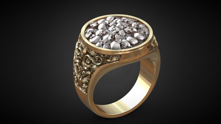 Ring Skulls baroque pattern 3d print model 3D Model