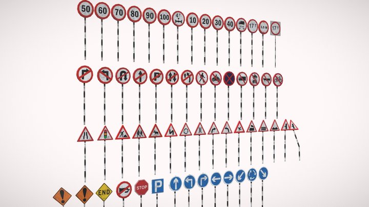 Traffic Signs Pack optimized for mobile games 3D Model