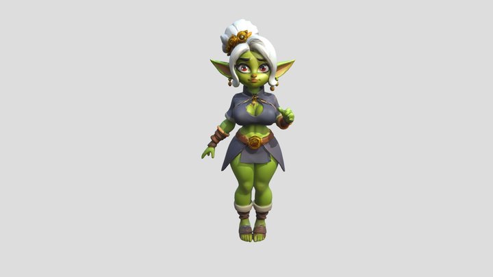Green-skinned female elf character 3D Model