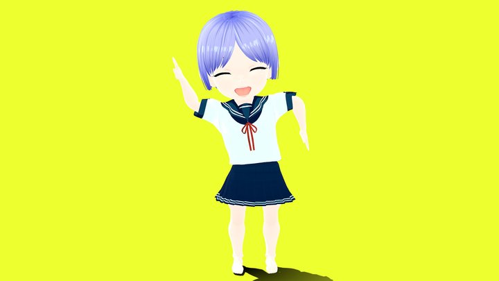 Chibi Anime School Girl Aki 3D Model