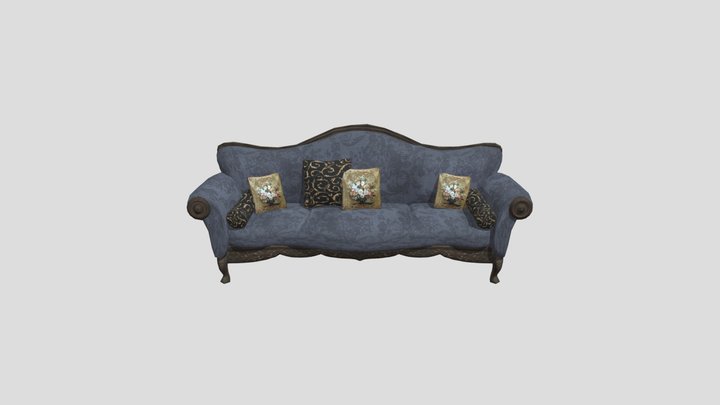GLD Victorian Sofa, Blue w/ pillows 3D Model