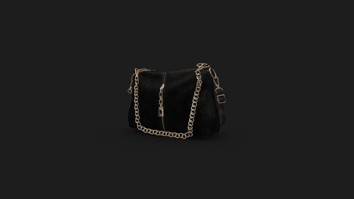 Black handbag with Golden chain 3D Model