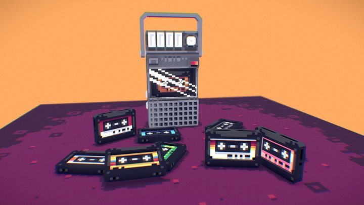 Tape Recorder Cassete Pixel Art 3D Model