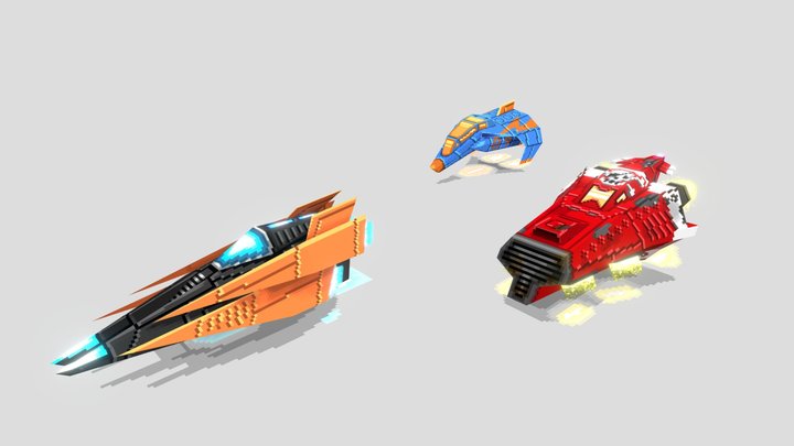 Low Poly Pixel Hover Cars (Animation) Part 1 3D Model