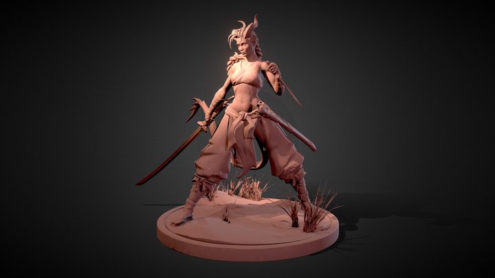 Female demon figurine sculpt 3D Model