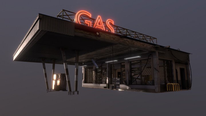 Modular Abandoned Gas Station - Game Ready 3D Model