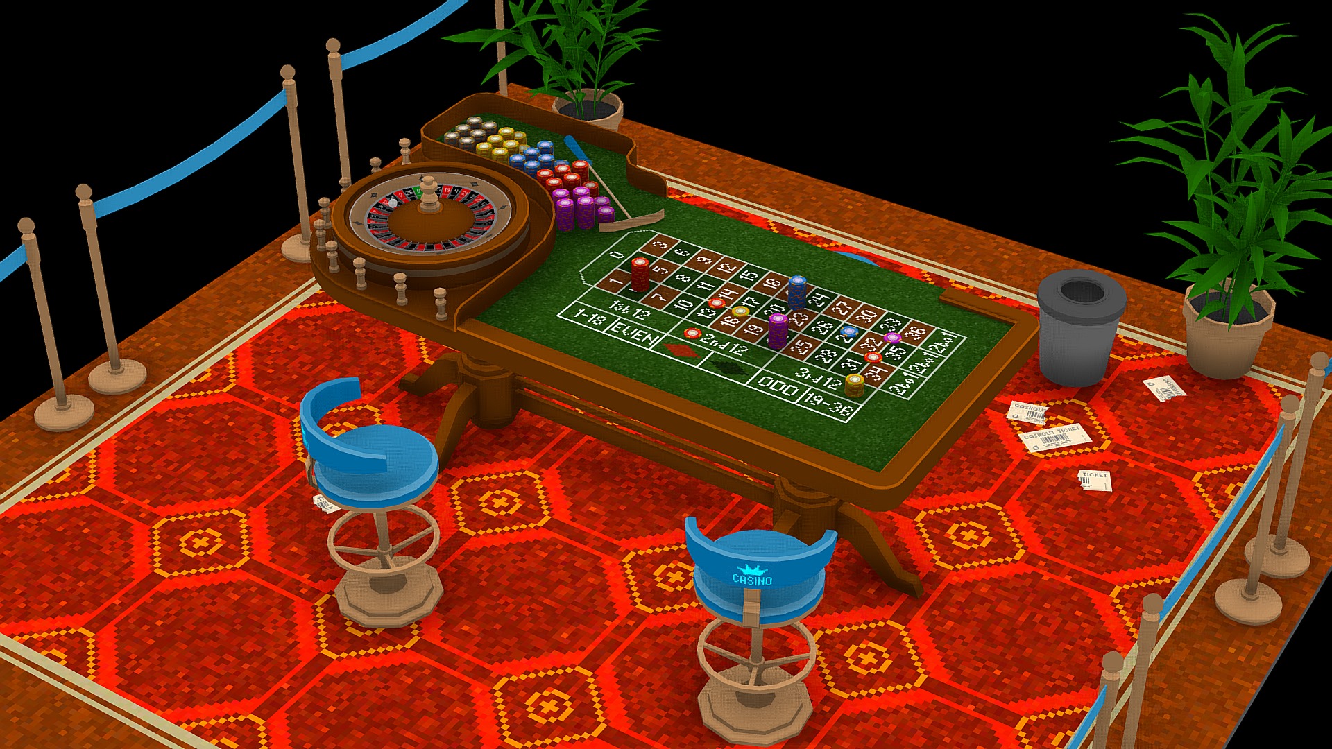 3D model Casino Roulette - This is a 3D model of the Casino Roulette. The 3D model is about a board game on a table.