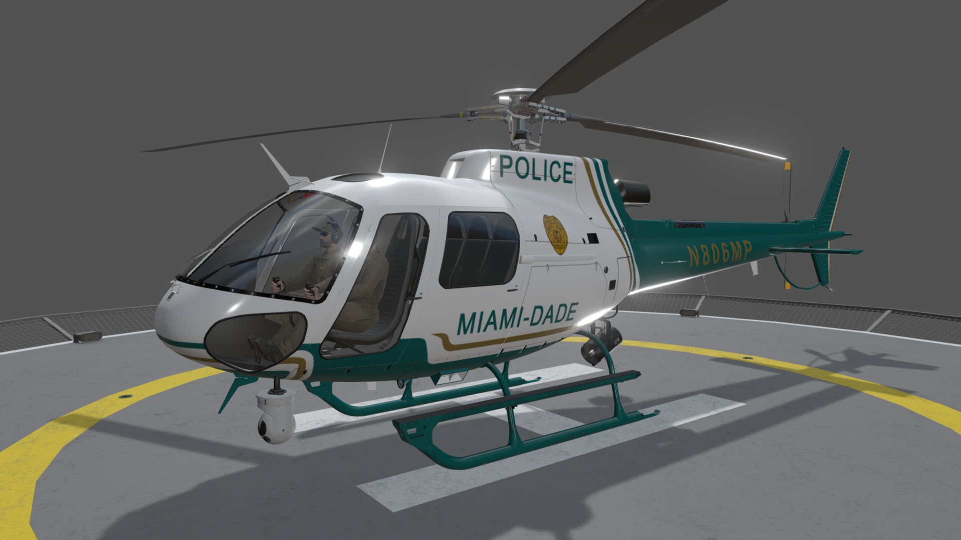 3D model AS-350 Miami Dade Police Animated - This is a 3D model of the AS-350 Miami Dade Police Animated. The 3D model is about a helicopter on a runway.