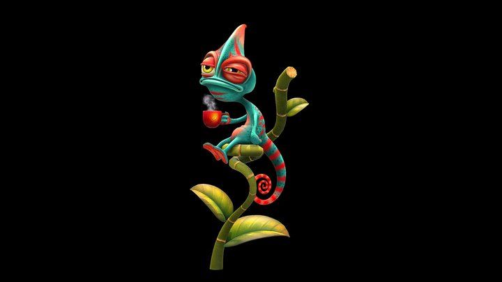 Chamaleon having Coffee 3D Model