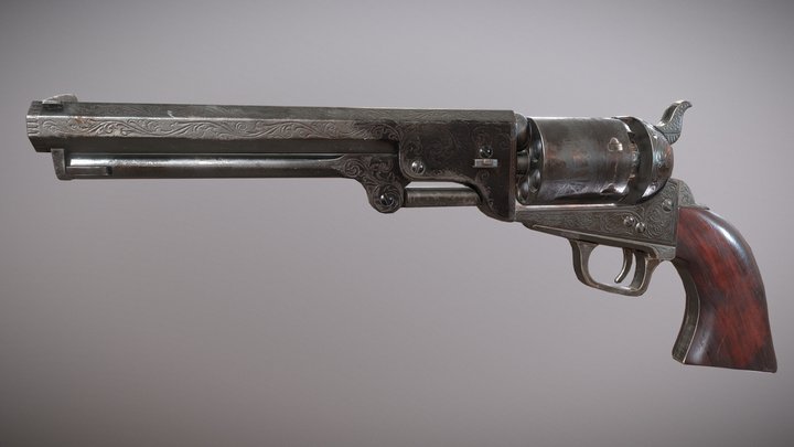 [Free] Game-ready Colt Navy 1851 Engraved 3D Model