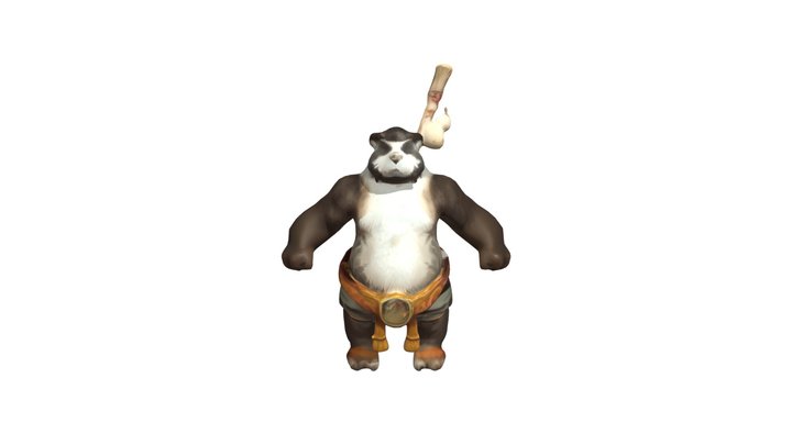 Anthropomorphic panda warrior with staff 3D Model