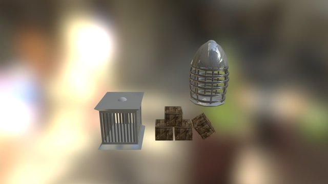 Cage And Boxes Obj 3D Model