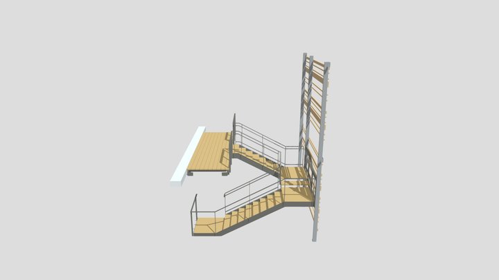 Escalier avec passerelle et brise-vue 3D Model