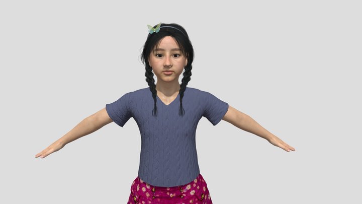 Asian Little Girl Character - Rigged Game Ready 3D Model