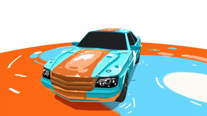 Hand Painted Low Poly Stylized Car 3D Model