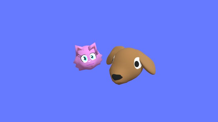Cat and dog head cartoon 3D Model