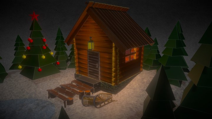 Старый лесной Домик зимой 3D Model