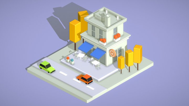 Low Poly Stylized Coffee Shop 3D Model