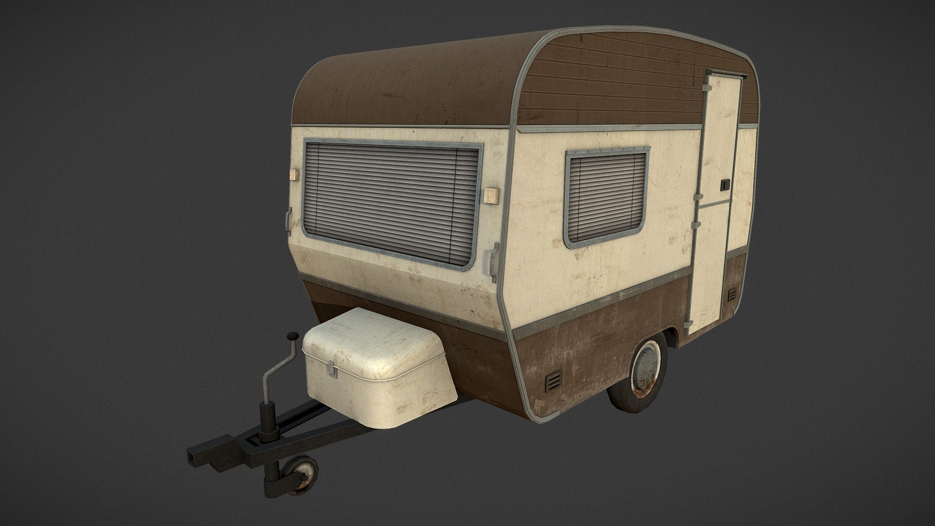 3D model Caravan Trailer - This is a 3D model of the Caravan Trailer. The 3D model is about a silver trailer with a metal frame.