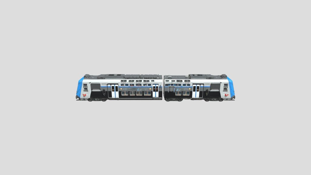 Blue Double-Decker Train at the Tunnel Entrance