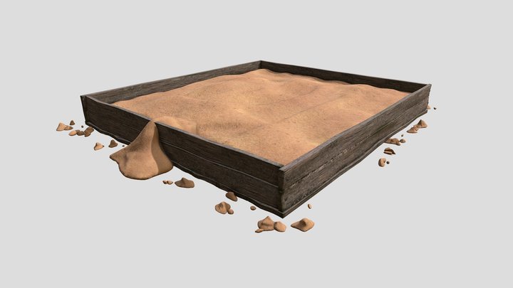 Old Used Squared Wooden Sandpit 3D Model