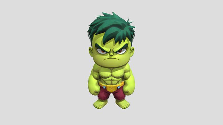 green muscular cartoon character 3D Model