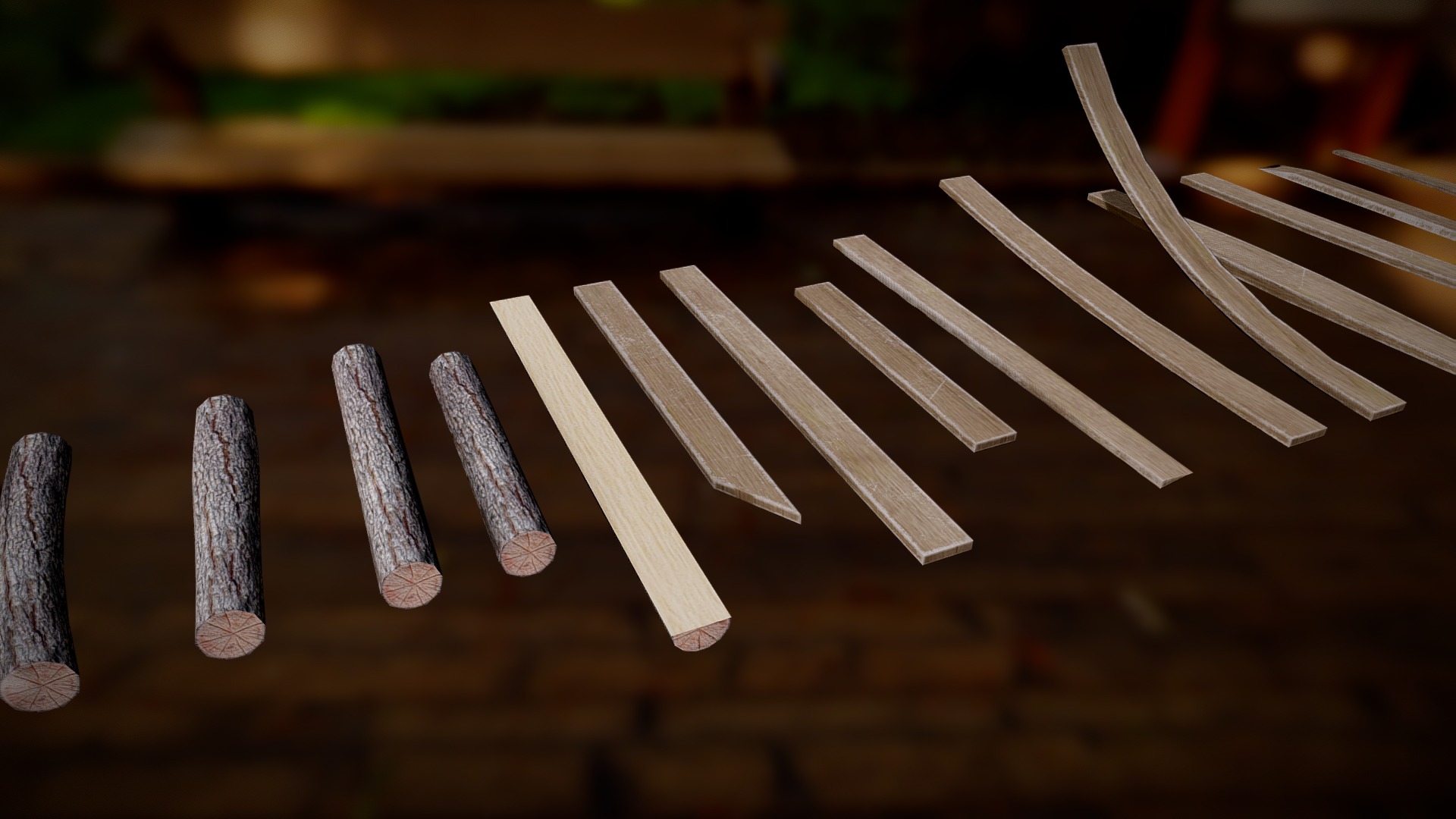 3D model Wood Planks and Logs - This is a 3D model of the Wood Planks and Logs. The 3D model is about a group of wood pieces.