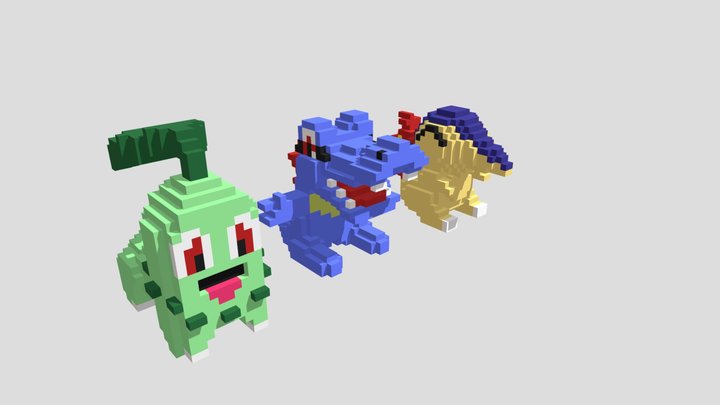 Pokemons Voxel-chikorita totodile and cyndaquil 3D Model