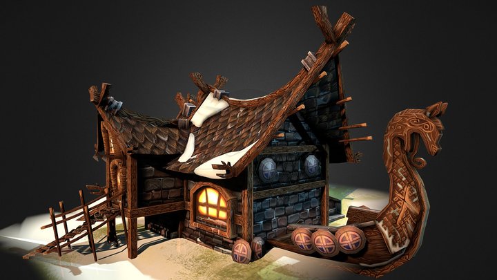 Snowy Viking Tavern 3D Model