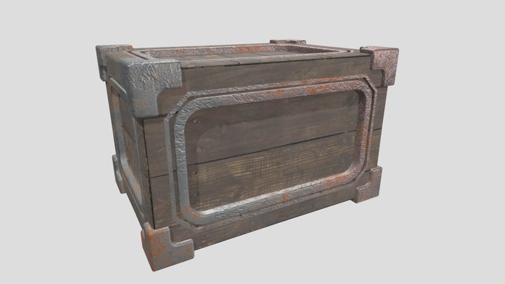Medieval Wooden Crate with Metal Reinforcements 3D Model