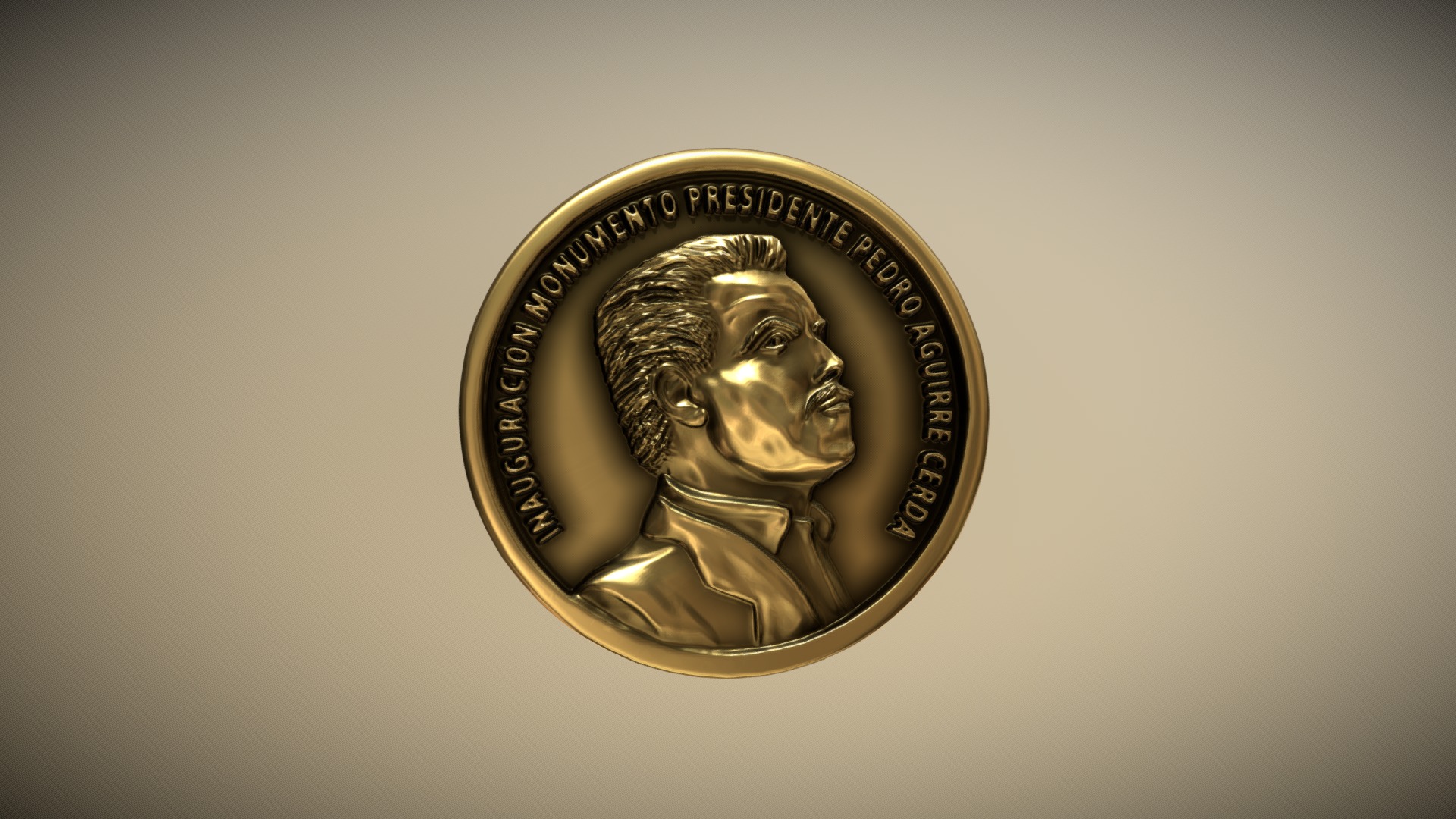 3D model Moneda Pedro Aguirre Cerda - This is a 3D model of the Moneda Pedro Aguirre Cerda. The 3D model is about a coin with a face on it.