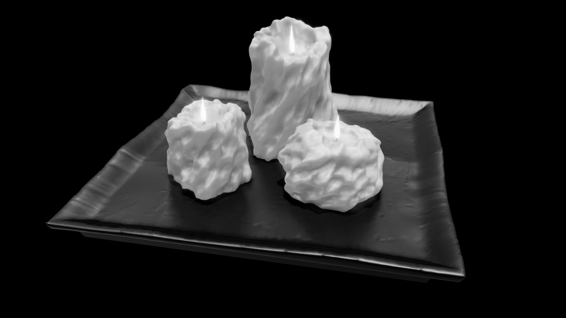 Textured candles with ceramic tray Buy Royalty Free 3D model by