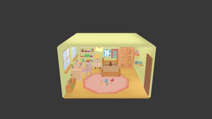 Stylised lowpoly child's bedroom 3D Model