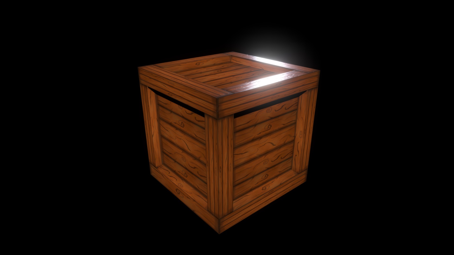 3D model Crate with hand painted wood texture - This is a 3D model of the Crate with hand painted wood texture. The 3D model is about a wooden box with a light on top.