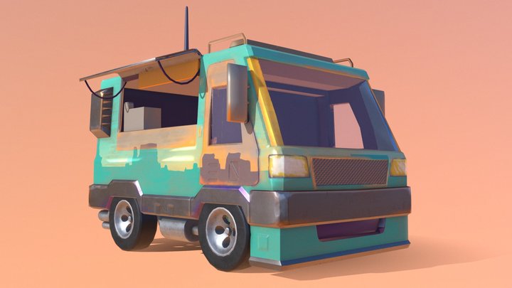 Broken down van in the desert 3D Model