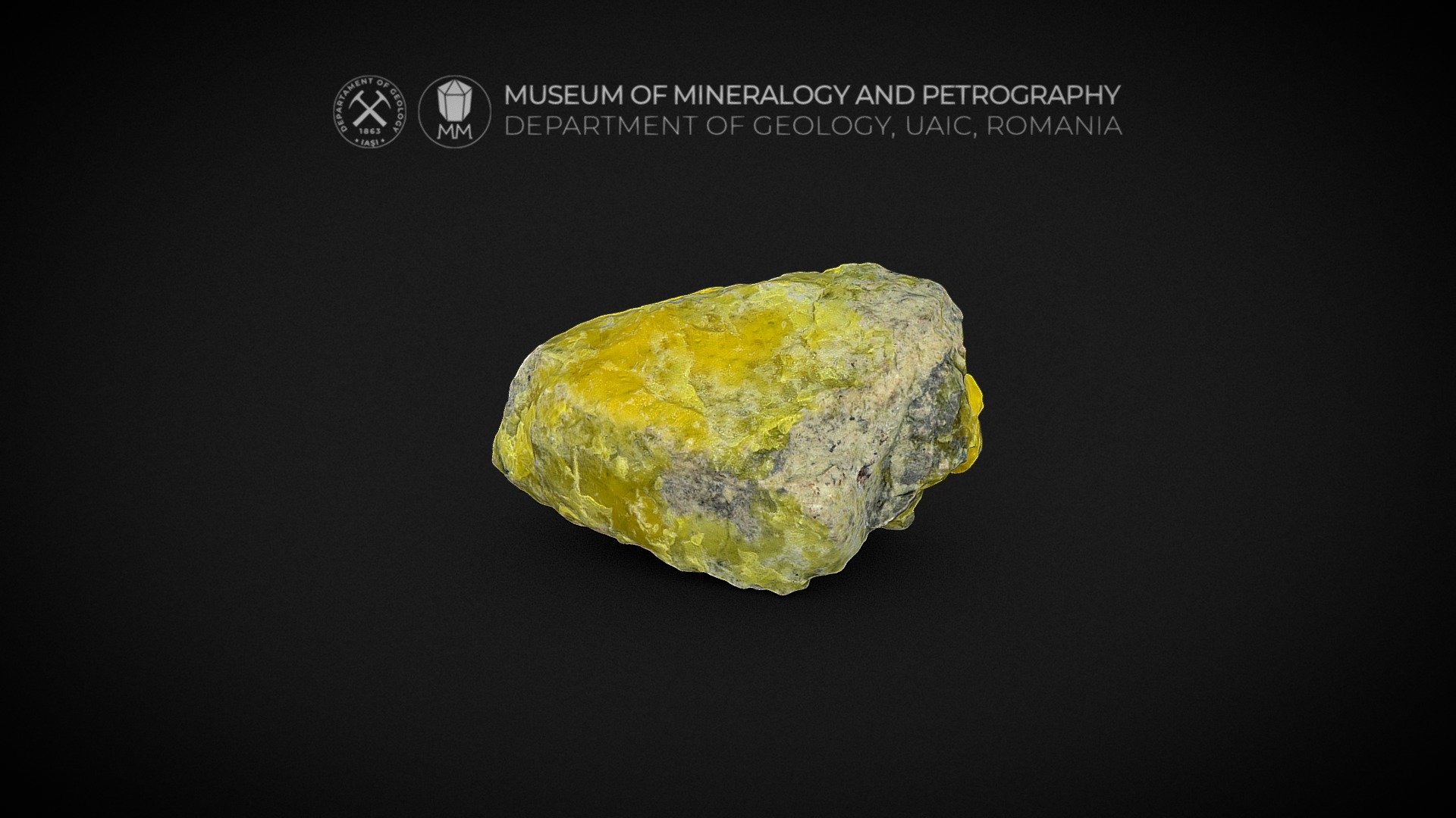 Bright lemonyellow Sulphur (Sulfur) on matrix 3D model by Museum of Mineralogy and