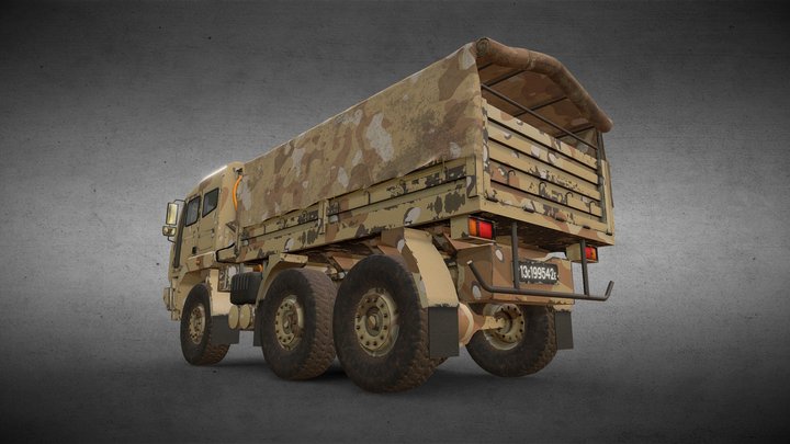 6x6 Military Truck Variation 3 +Rolled Tarpaulin 3D Model