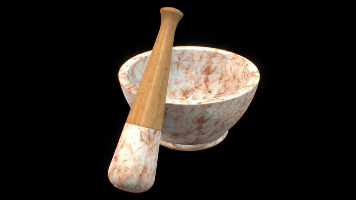 Apothecary Mortar and Pestle orange marble 3D Model