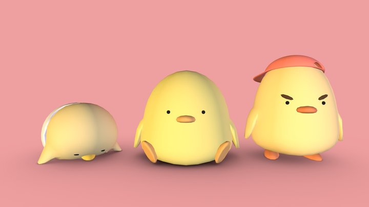 Chick Trio 3D Model