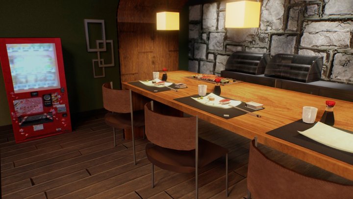 Sushibar Scene Baked 3D Model