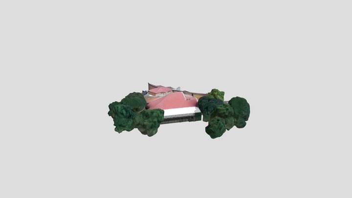 Red Roofed Complex Surrounded by Trees 3D Model