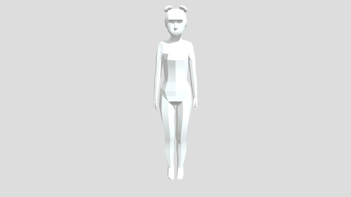 Stylized Low Poly Humanoid with Hair 3D Model