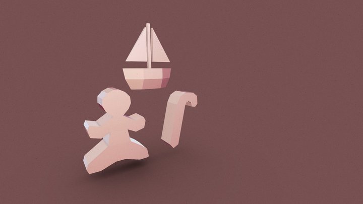 barco, baston y galleta 3D Model