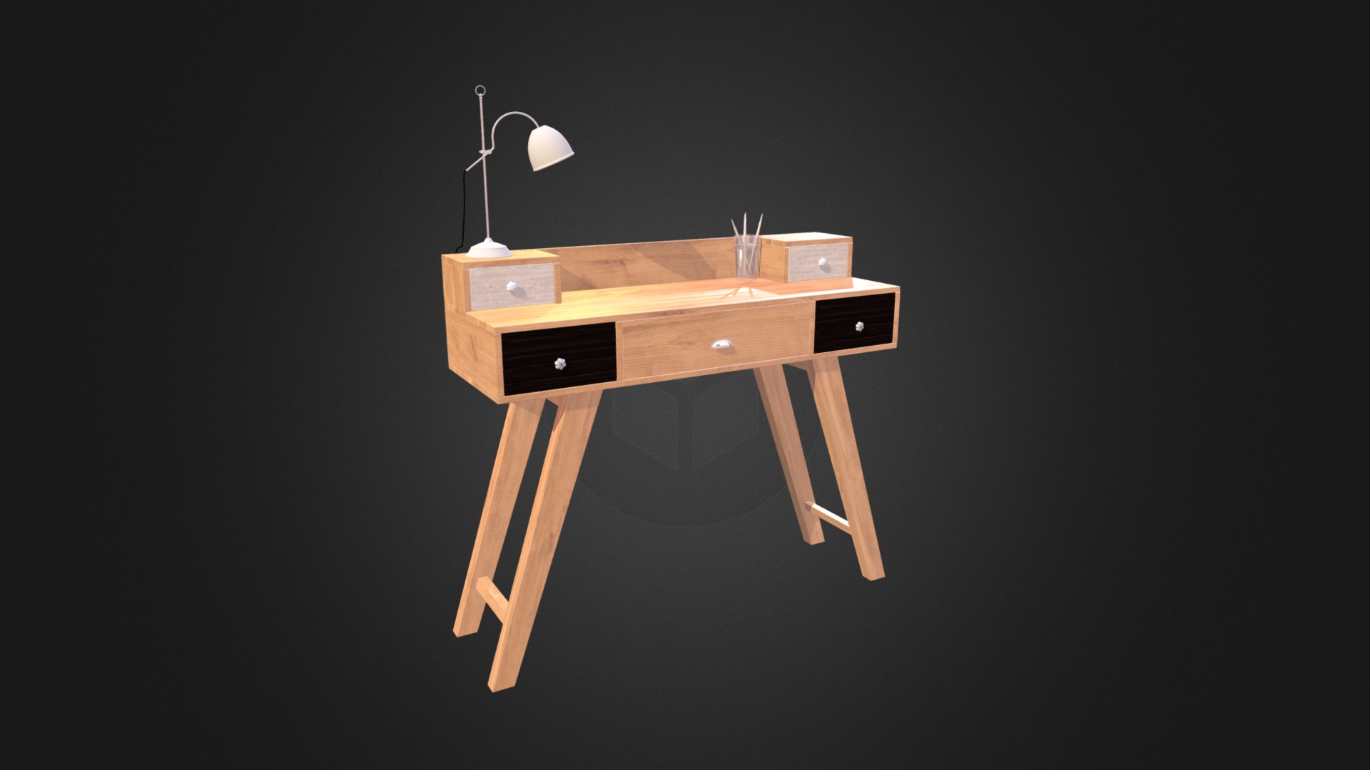3D model RETRO DESK - This is a 3D model of the RETRO DESK. The 3D model is about a wooden table with a lamp on top.