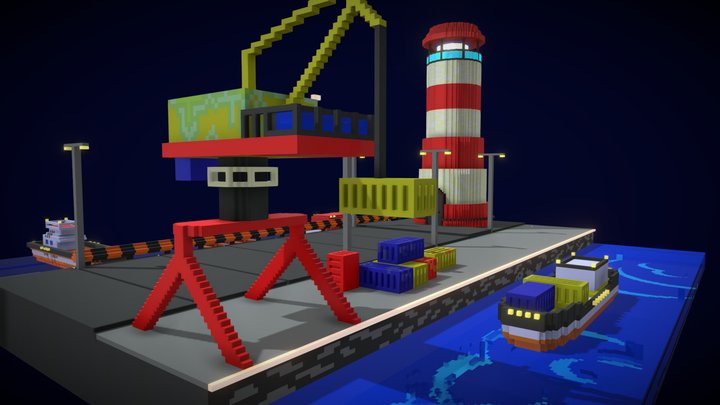 Voxel Sea Port 3D Model