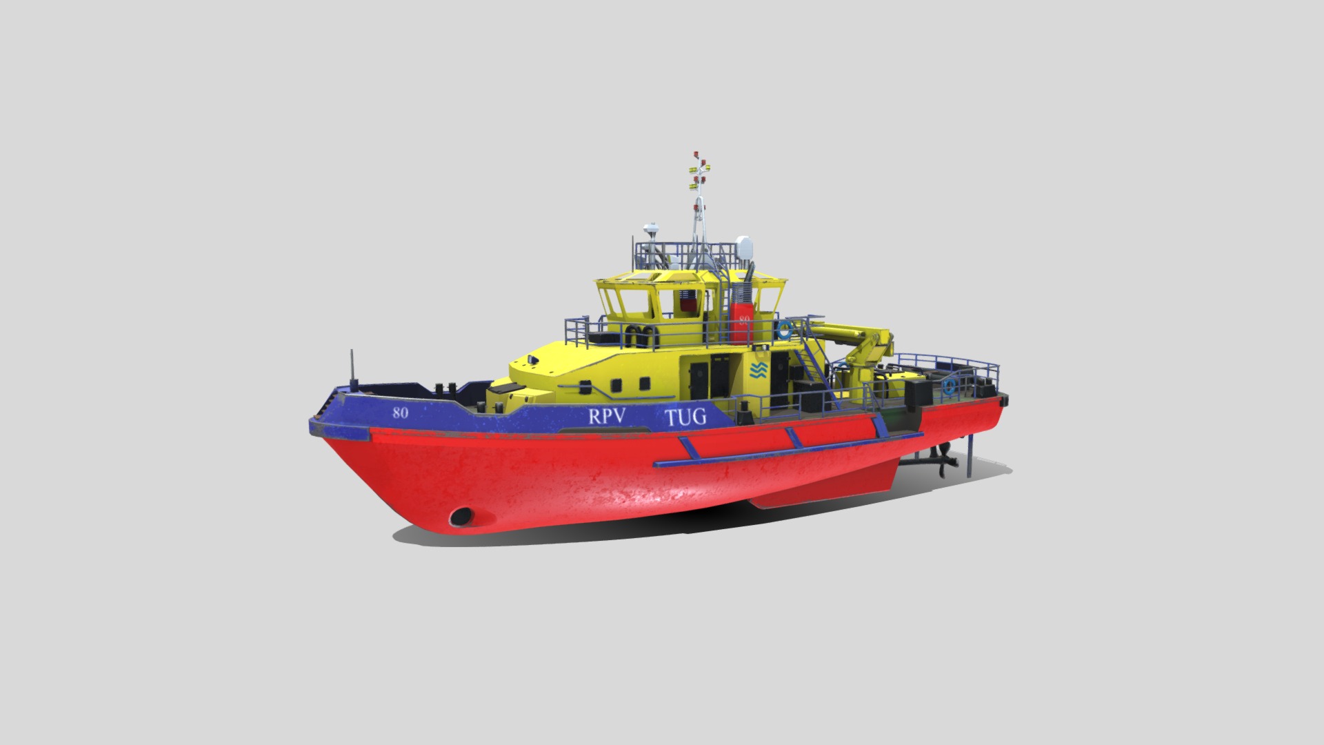3D model Tugboat PBR - This is a 3D model of the Tugboat PBR. The 3D model is about a red and blue boat.