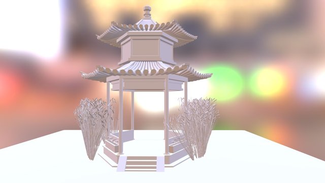 Arquitectura china con plantas 3D Model