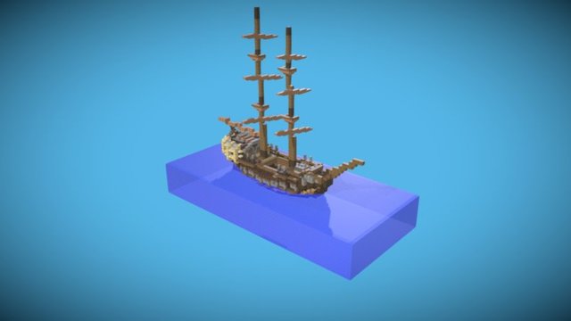 Minecraft Ship with Water 2 3D Model